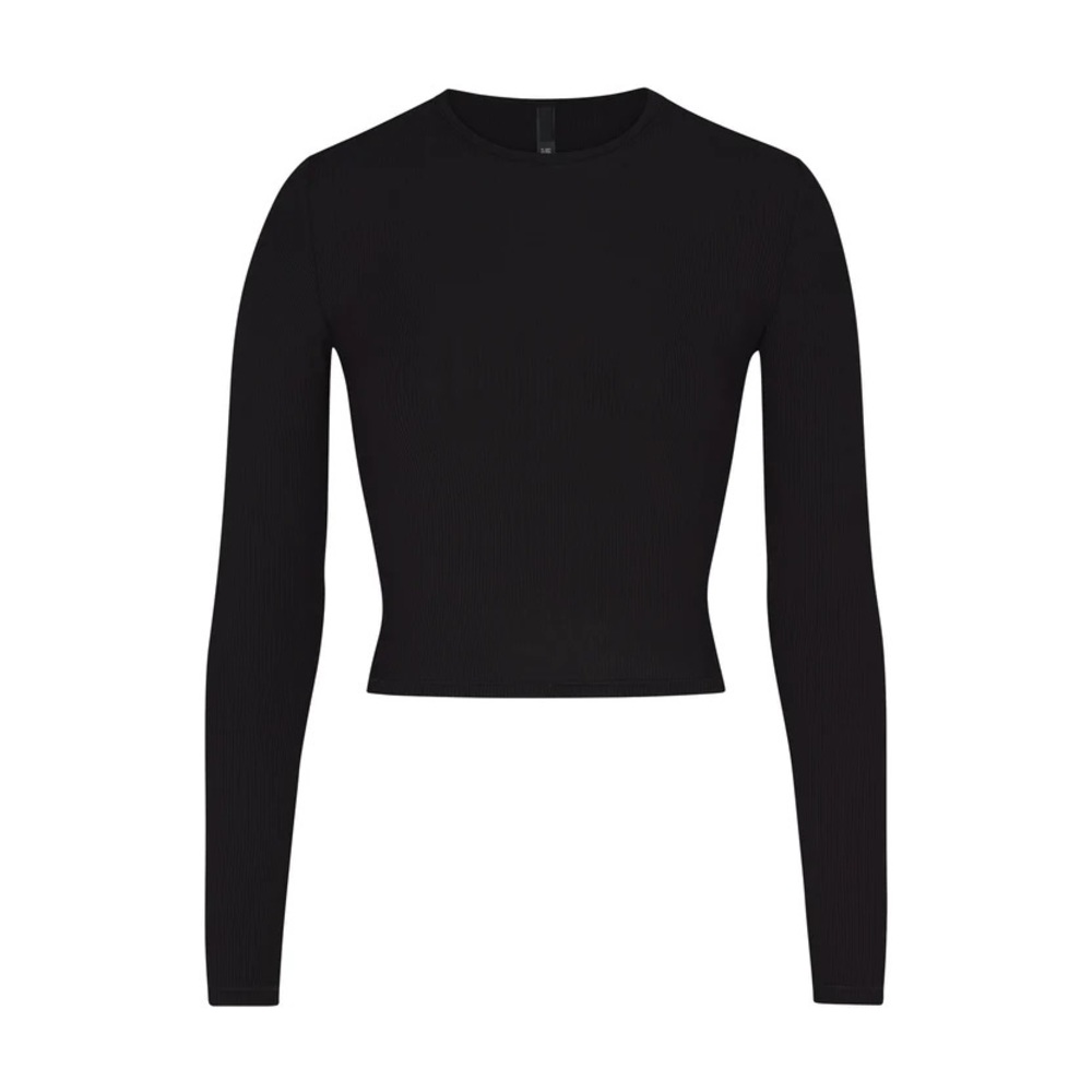 Skims soft lounge long sleeve crop top in onyx